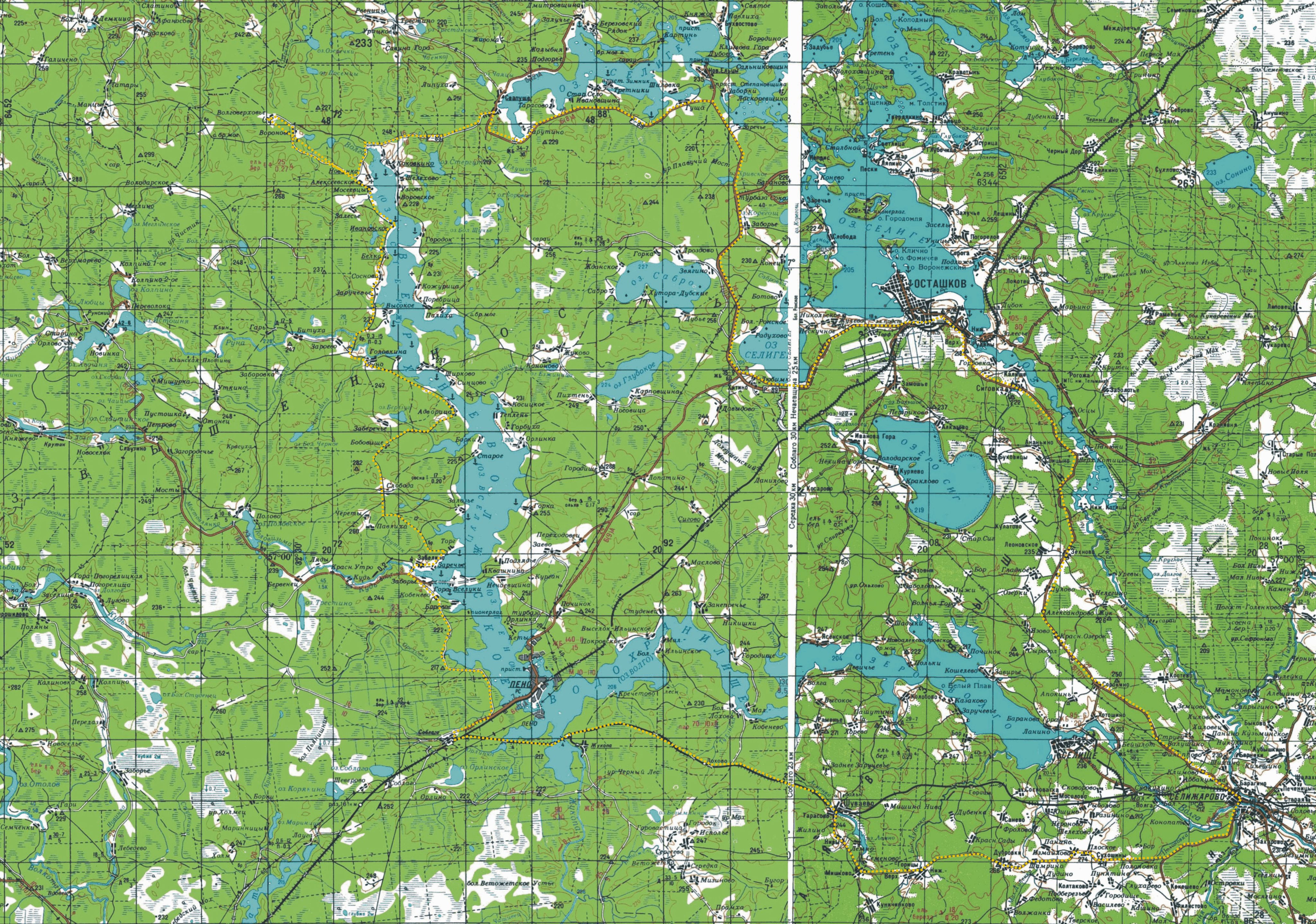 Карта селигера подробная с деревнями и дорогами подробная
